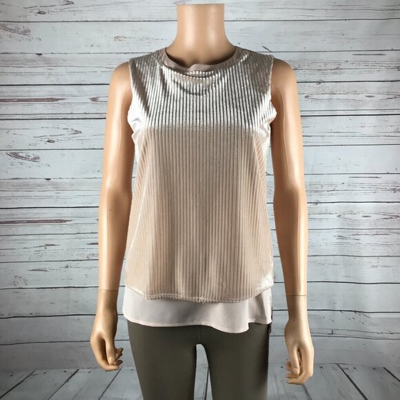 CALVIN KLEIN Blush Pink Velvet Layered Look Sleeveless Top NWT XS - Picture 7 of 7